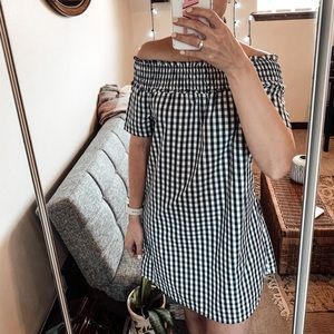 navy/white gingham dress